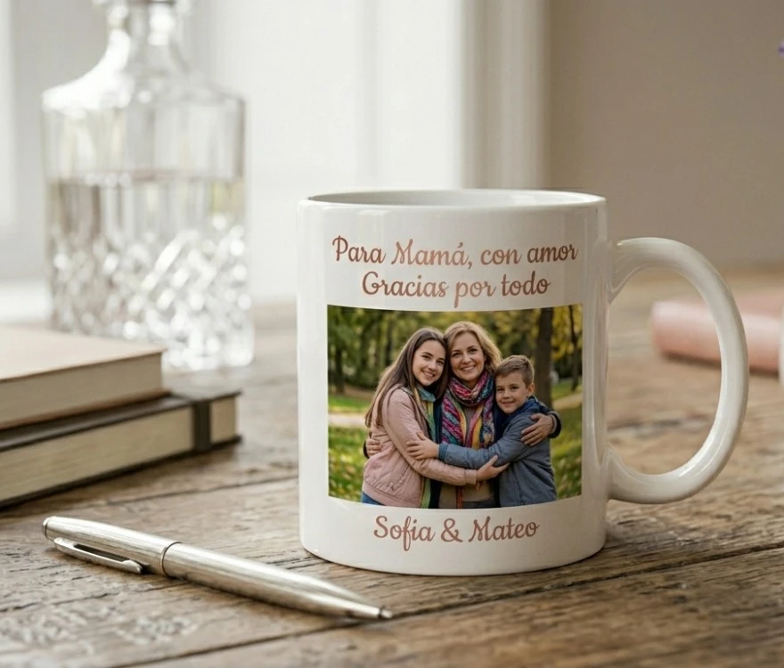 Madre e hija abrazadas – taza personalizada para mamá